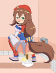  1girl brown_hair capcom iris_(mega_man_x) mega_man_(series) robot_girl scat squat_toilet squatting toilet  rating:Explicit score:5 user:unsung_soldier